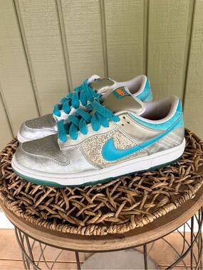 VTG 2011 Nike Dunk Low Premium 6.0 Metallic Turquoise Orange 454760-048 Sz 9